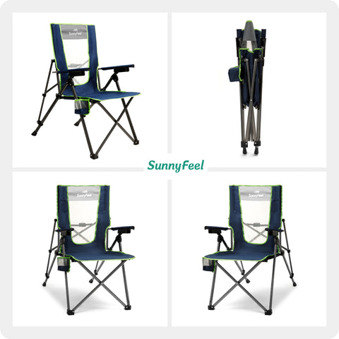 SunnyFeel AC2456 / AC2456H (Heated) Camping Chair Folding Camp Chair Heavy Duty Adults 300 LBS Capacity for Adults Lounge with Cup Holder, Folding Camp Chair Lawn Patio Outdoor Porch