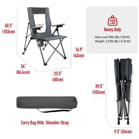 SunnyFeel AC2456 / AC2456H (Heated) Camping Chair Folding Camp Chair Heavy Duty Adults 300 LBS Capacity for Adults Lounge with Cup Holder, Folding Camp Chair Lawn Patio Outdoor Porch