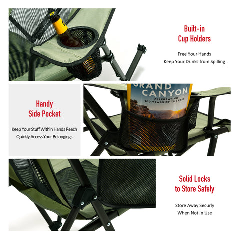 SunnyFeel AC2457 Camping Rocking Chairs for Adults, Outdoor Folding Rocker, Reclining Lawn Chair