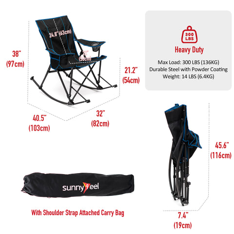 SunnyFeel AC2457 Camping Rocking Chairs for Adults, Outdoor Folding Rocker, Reclining Lawn Chair