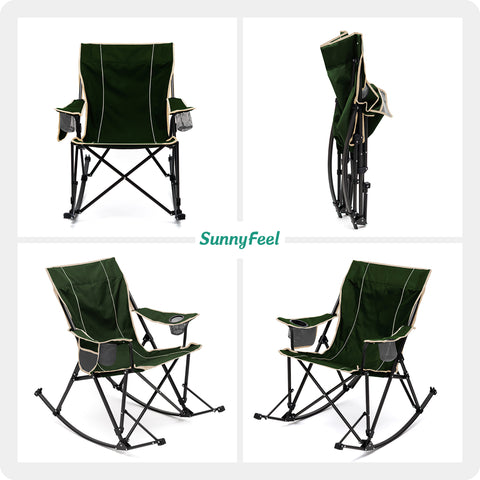 SunnyFeel AC2457 Camping Rocking Chairs for Adults, Outdoor Folding Rocker, Reclining Lawn Chair