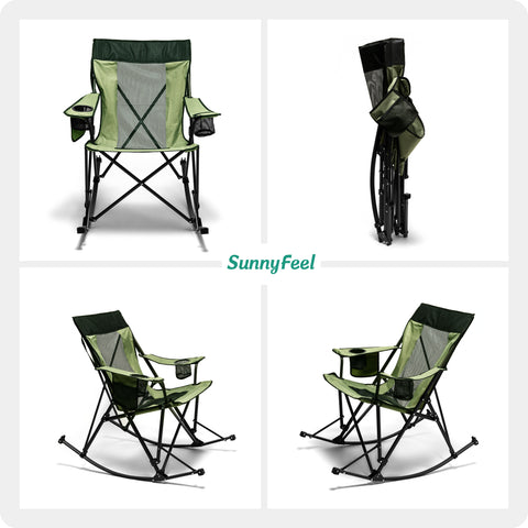 SunnyFeel AC2457 Camping Rocking Chairs for Adults, Outdoor Folding Rocker, Reclining Lawn Chair