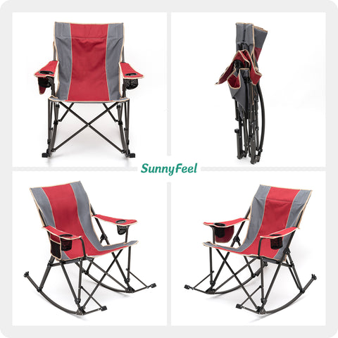 SunnyFeel AC2457 Camping Rocking Chairs for Adults, Outdoor Folding Rocker, Reclining Lawn Chair