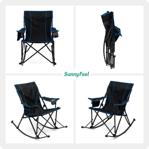 SunnyFeel AC2457 Camping Rocking Chairs for Adults, Outdoor Folding Rocker, Reclining Lawn Chair