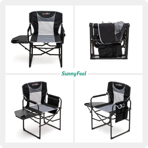 SunnyFeel AC3008F/AC3008I/AC3008K/AC3008L Multi-Version Camping Director Chair, Portable Folding Chair with Side Table and Storage Pouches, Compact Heavy Duty for Adults Outdoor