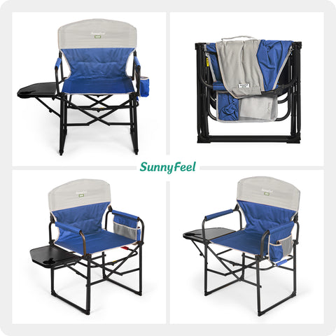 SunnyFeel AC3008F/AC3008I/AC3008K/AC3008L Multi-Version Camping Director Chair, Portable Folding Chair with Side Table and Storage Pouches, Compact Heavy Duty for Adults Outdoor