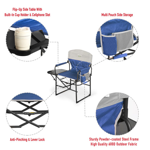 SunnyFeel AC3008F/AC3008I/AC3008K/AC3008L Multi-Version Camping Director Chair, Portable Folding Chair with Side Table and Storage Pouches, Compact Heavy Duty for Adults Outdoor