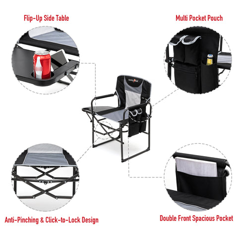 SunnyFeel AC3008F/AC3008I/AC3008K/AC3008L Multi-Version Camping Director Chair, Portable Folding Chair with Side Table and Storage Pouches, Compact Heavy Duty for Adults Outdoor