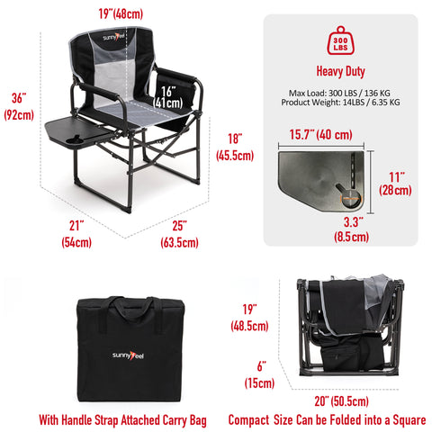 SunnyFeel AC3008F/AC3008I/AC3008K/AC3008L Multi-Version Camping Director Chair, Portable Folding Chair with Side Table and Storage Pouches, Compact Heavy Duty for Adults Outdoor