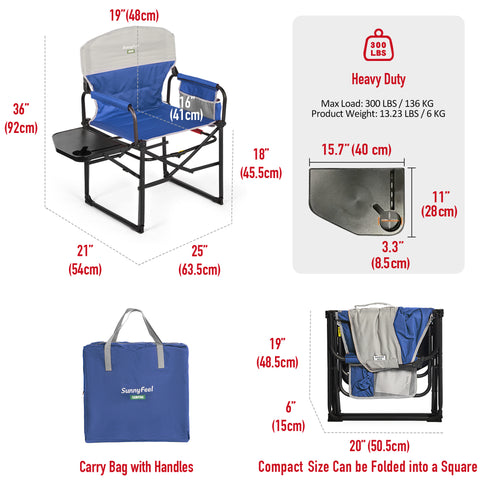 SunnyFeel AC3008F/AC3008I/AC3008K/AC3008L Multi-Version Camping Director Chair, Portable Folding Chair with Side Table and Storage Pouches, Compact Heavy Duty for Adults Outdoor