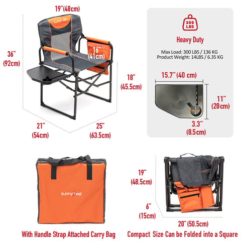 SunnyFeel AC3008F/AC3008I/AC3008K/AC3008L Multi-Version Camping Director Chair, Portable Folding Chair with Side Table and Storage Pouches, Compact Heavy Duty for Adults Outdoor