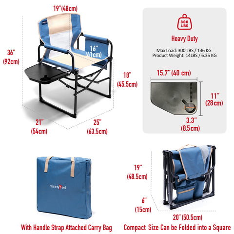 SunnyFeel AC3008F/AC3008I/AC3008K/AC3008L Multi-Version Camping Director Chair, Portable Folding Chair with Side Table and Storage Pouches, Compact Heavy Duty for Adults Outdoor