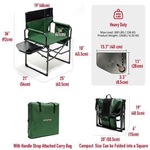 SunnyFeel AC3008F/AC3008I/AC3008K/AC3008L Multi-Version Camping Director Chair, Portable Folding Chair with Side Table and Storage Pouches, Compact Heavy Duty for Adults Outdoor