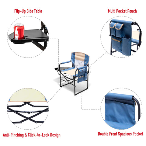 SunnyFeel AC3008F/AC3008I/AC3008K/AC3008L Multi-Version Camping Director Chair, Portable Folding Chair with Side Table and Storage Pouches, Compact Heavy Duty for Adults Outdoor