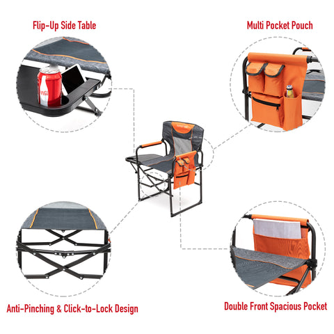 SunnyFeel AC3008F/AC3008I/AC3008K/AC3008L Multi-Version Camping Director Chair, Portable Folding Chair with Side Table and Storage Pouches, Compact Heavy Duty for Adults Outdoor