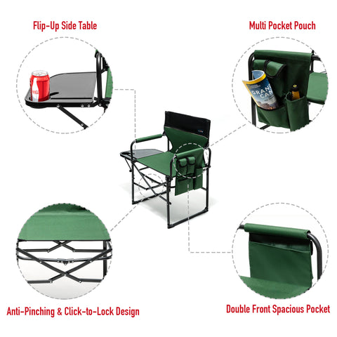 SunnyFeel AC3008F/AC3008I/AC3008K/AC3008L Multi-Version Camping Director Chair, Portable Folding Chair with Side Table and Storage Pouches, Compact Heavy Duty for Adults Outdoor