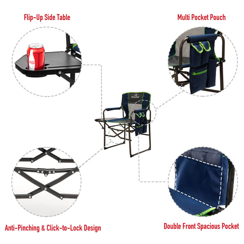 SunnyFeel AC3008F/AC3008I/AC3008K/AC3008L Multi-Version Camping Director Chair, Portable Folding Chair with Side Table and Storage Pouches, Compact Heavy Duty for Adults Outdoor