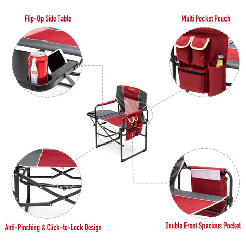 SunnyFeel AC3008F/AC3008I/AC3008K/AC3008L Multi-Version Camping Director Chair, Portable Folding Chair with Side Table and Storage Pouches, Compact Heavy Duty for Adults Outdoor