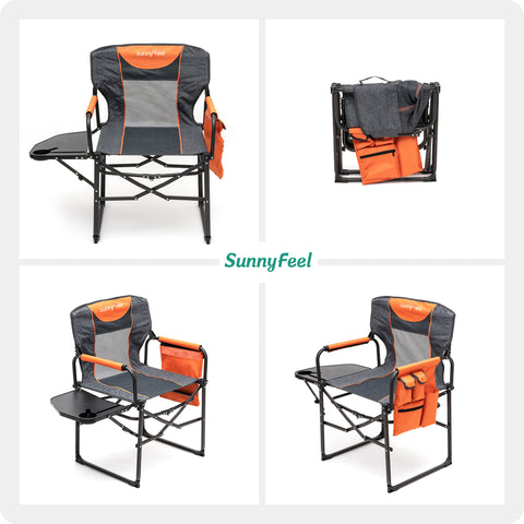 SunnyFeel AC3008F/AC3008I/AC3008K/AC3008L Multi-Version Camping Director Chair, Portable Folding Chair with Side Table and Storage Pouches, Compact Heavy Duty for Adults Outdoor