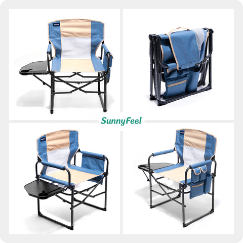 SunnyFeel AC3008F/AC3008I/AC3008K/AC3008L Multi-Version Camping Director Chair, Portable Folding Chair with Side Table and Storage Pouches, Compact Heavy Duty for Adults Outdoor