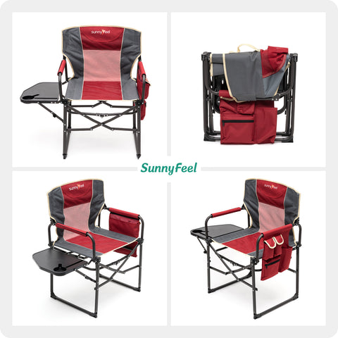 SunnyFeel AC3008F/AC3008I/AC3008K/AC3008L Multi-Version Camping Director Chair, Portable Folding Chair with Side Table and Storage Pouches, Compact Heavy Duty for Adults Outdoor