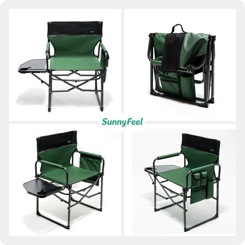 SunnyFeel AC3008F/AC3008I/AC3008K/AC3008L Multi-Version Camping Director Chair, Portable Folding Chair with Side Table and Storage Pouches, Compact Heavy Duty for Adults Outdoor