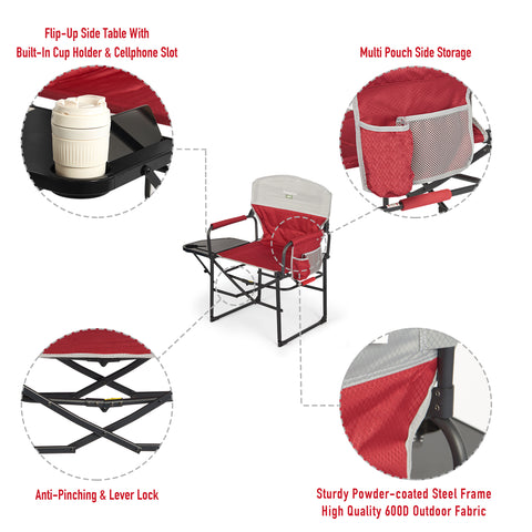 SunnyFeel AC3008F/AC3008I/AC3008K/AC3008L Multi-Version Camping Director Chair, Portable Folding Chair with Side Table and Storage Pouches, Compact Heavy Duty for Adults Outdoor