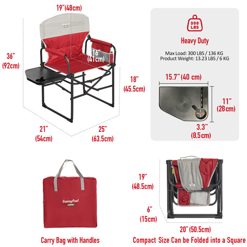 SunnyFeel AC3008F/AC3008I/AC3008K/AC3008L Multi-Version Camping Director Chair, Portable Folding Chair with Side Table and Storage Pouches, Compact Heavy Duty for Adults Outdoor