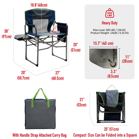 SunnyFeel AC3008F/AC3008I/AC3008K/AC3008L Multi-Version Camping Director Chair, Portable Folding Chair with Side Table and Storage Pouches, Compact Heavy Duty for Adults Outdoor