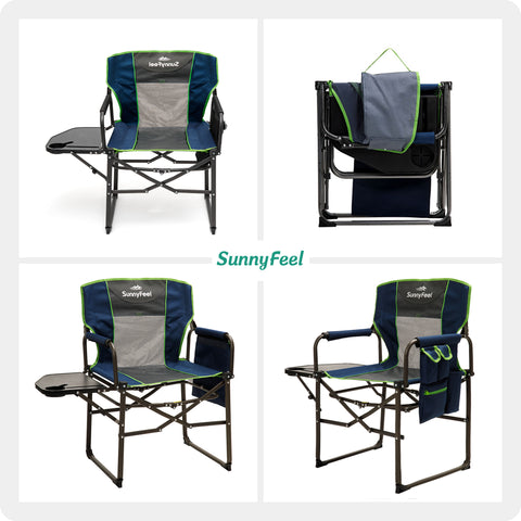 SunnyFeel AC3008F/AC3008I/AC3008K/AC3008L Multi-Version Camping Director Chair, Portable Folding Chair with Side Table and Storage Pouches, Compact Heavy Duty for Adults Outdoor