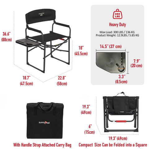 SunnyFeel AC3008F/AC3008I/AC3008K/AC3008L Multi-Version Camping Director Chair, Portable Folding Chair with Side Table and Storage Pouches, Compact Heavy Duty for Adults Outdoor