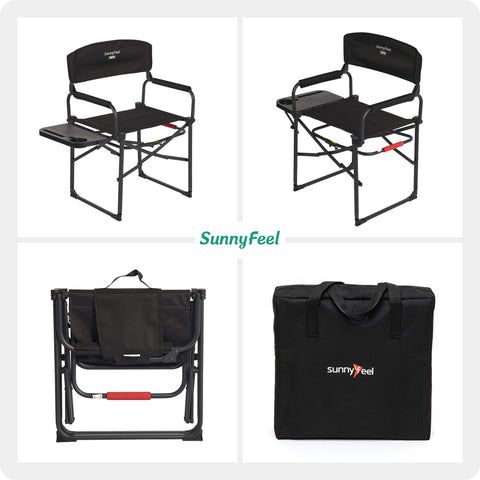 SunnyFeel AC3008F/AC3008I/AC3008K/AC3008L Multi-Version Camping Director Chair, Portable Folding Chair with Side Table and Storage Pouches, Compact Heavy Duty for Adults Outdoor