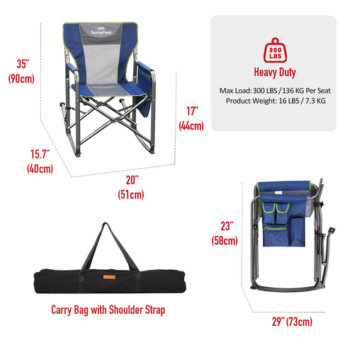 SunnyFeel AC3078D Freestyle Rocking Camping Chair, Folding Directors Chair Heavy Duty 300 LBS Outdoor Lawn Chairs with Storage Bag