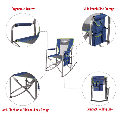 SunnyFeel AC3078D Freestyle Rocking Camping Chair, Folding Directors Chair Heavy Duty 300 LBS Outdoor Lawn Chairs with Storage Bag