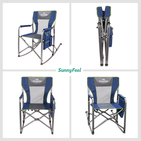SunnyFeel AC3078D Freestyle Rocking Camping Chair, Folding Directors Chair Heavy Duty 300 LBS Outdoor Lawn Chairs with Storage Bag