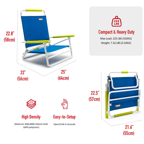 SunnyFeel AC5901B Beach Chair, Foldable Camping Chair Beach Chair,Lightweight Low Easy-to-Store & Use Portable Folding Chair with Handy Handle for Camp/Lawn/Outdoor/Travel Picnic/Concert