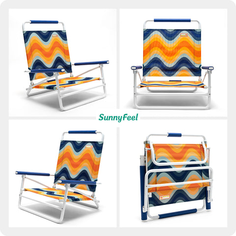 SunnyFeel AC5901B Beach Chair, Foldable Camping Chair Beach Chair,Lightweight Low Easy-to-Store & Use Portable Folding Chair with Handy Handle for Camp/Lawn/Outdoor/Travel Picnic/Concert