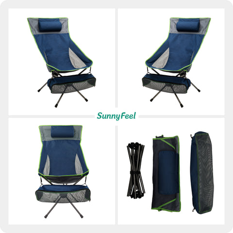SunnyFeel AC5912 Small Compact Camping Chair High Back, Collapsible Camp Lawn Chair, Portable Backpacking Chairs Lightweight, Heavy Duty with Pillow for Outdoor, Hiking, Picnic, Beach, Fishing