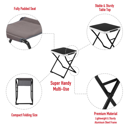SunnyFeel AT1036C Folding Camping Furniture 3 in 1, Stool, Table, Footrest, Aluminium