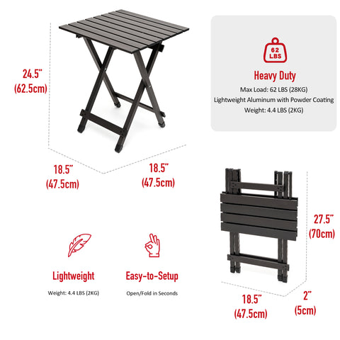 SunnyFeel AT2001D Compact Folding Camping Table, Aluminum Lightweight Foldable Camp Tables, Outdoor Travel Picnic BBQ for 2 People