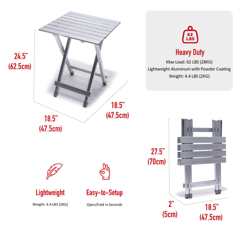 SunnyFeel AT2001D Compact Folding Camping Table, Aluminum Lightweight Foldable Camp Tables, Outdoor Travel Picnic BBQ for 2 People