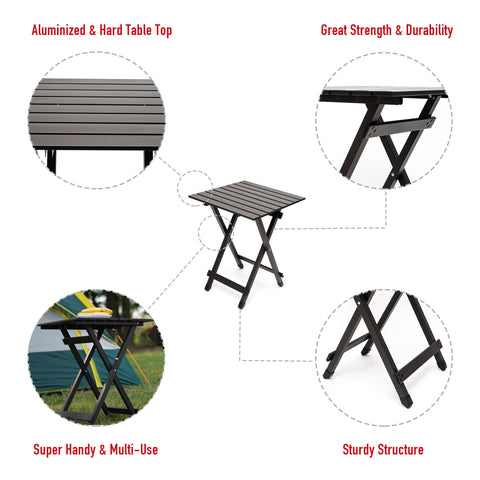 SunnyFeel AT2001D Compact Folding Camping Table, Aluminum Lightweight Foldable Camp Tables, Outdoor Travel Picnic BBQ for 2 People