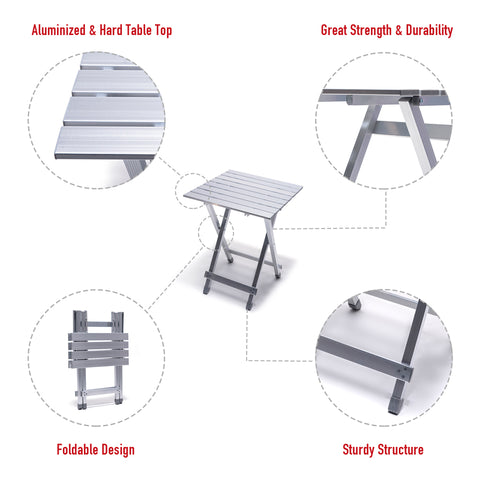 SunnyFeel AT2001D Compact Folding Camping Table, Aluminum Lightweight Foldable Camp Tables, Outdoor Travel Picnic BBQ for 2 People