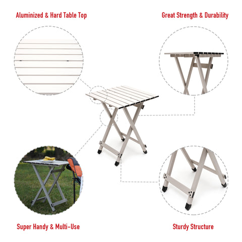 SunnyFeel AT2001D Compact Folding Camping Table, Aluminum Lightweight Foldable Camp Tables, Outdoor Travel Picnic BBQ for 2 People