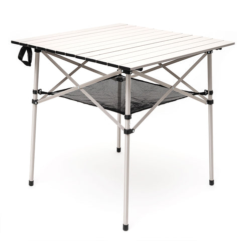 SunnyFeel AT2002E Compact Folding Camping Table, Portable Aluminum Picnic Tables, Roll Up Top with Mesh Shelf, Sturdy Lightweight for Outdoor Dining