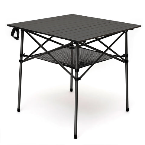 SunnyFeel AT2002E Compact Folding Camping Table, Portable Aluminum Picnic Tables, Roll Up Top with Mesh Shelf, Sturdy Lightweight for Outdoor Dining