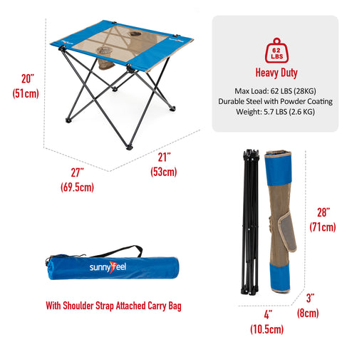 SunnyFeel AT3014C Folding Camping Table, Small Portable Picnic Table, Compact Sturdy Lightweight Fabric Top for Outdoor Dining Hiking Fishing