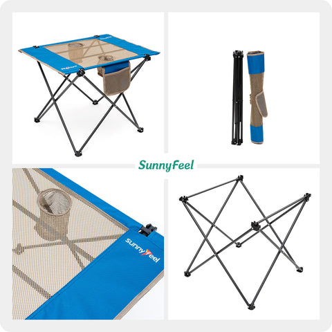 SunnyFeel AT3014C Folding Camping Table, Small Portable Picnic Table, Compact Sturdy Lightweight Fabric Top for Outdoor Dining Hiking Fishing