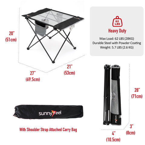 SunnyFeel AT3014C Folding Camping Table, Small Portable Picnic Table, Compact Sturdy Lightweight Fabric Top for Outdoor Dining Hiking Fishing