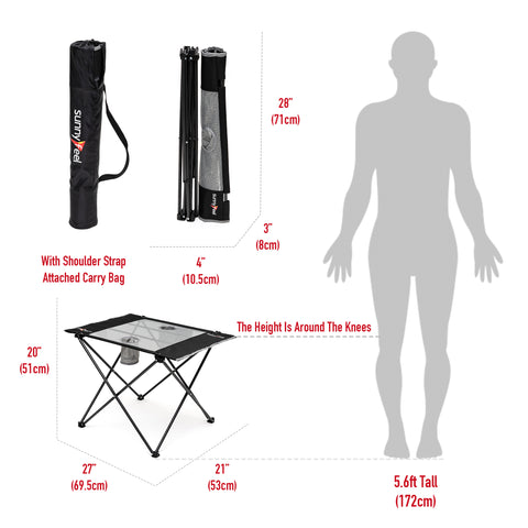 SunnyFeel AT3014C Folding Camping Table, Small Portable Picnic Table, Compact Sturdy Lightweight Fabric Top for Outdoor Dining Hiking Fishing